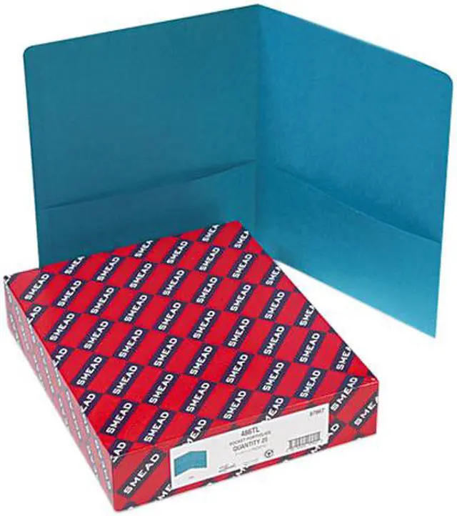 Main image of Smead 87867 Two-Pocket Portfolio, Embossed Leather Grain Paper, Teal, 25/Box