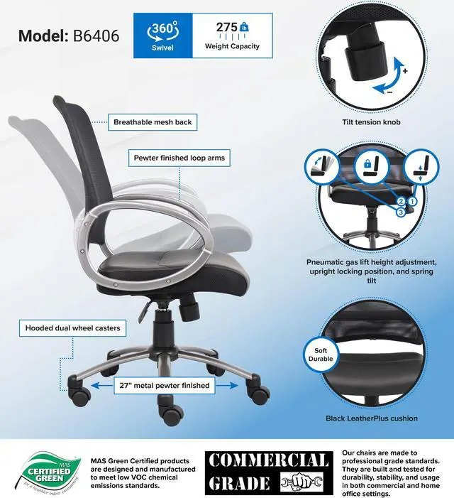 Alt view image 3 of 3 - BOSS Mesh Back W/ Pewter Finish Task Chair (B6406)