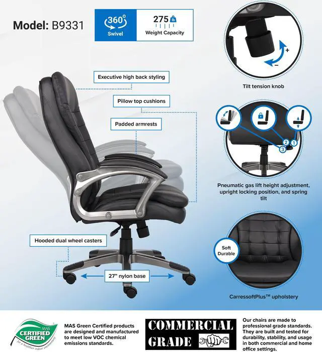 Alt view image 7 of 7 - BOSS Office Products B9331 Executive Chairs