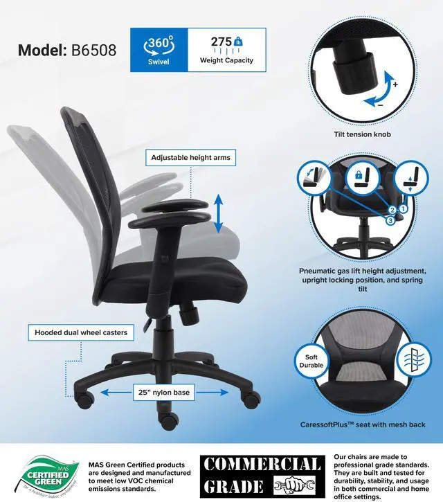 Alt view image 2 of 5 - BOSS Budget Mesh Task Chair (B6508)
