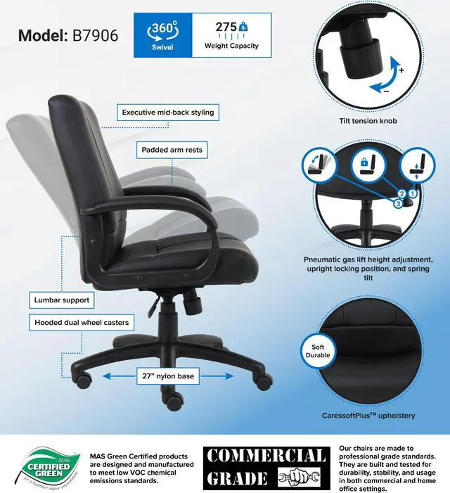 Alt view image 7 of 7 - BOSS Office Products  B7906  Executive Chairs