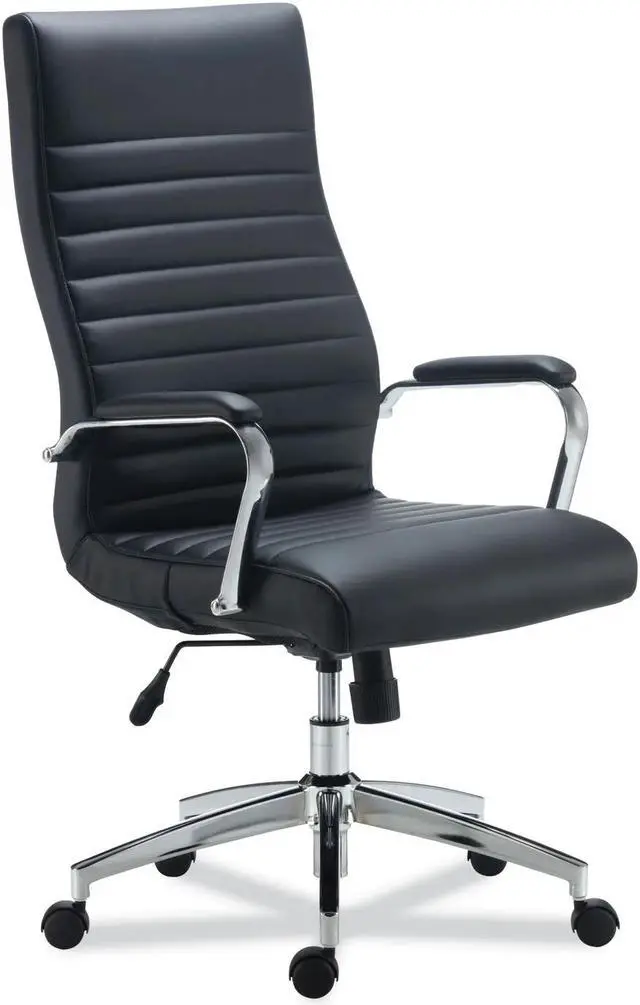Alt view image 3 of 4 - Alera Eddleston Leather Manager Chair, Supports Up to 275 lb, Black Seat/Back, Chrome Base ALEED41B19
