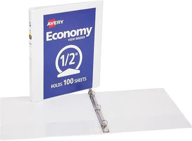 Main image of Avery 05706BD Economy View Binder, 0.50" Round Rings, 100-Sheet Capacity, White (Pack of 4)