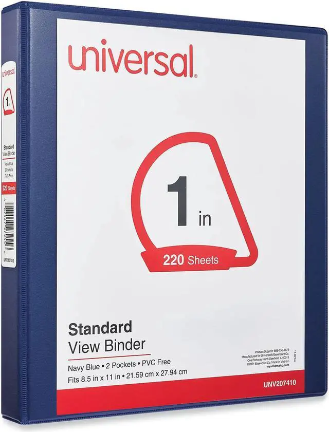Main image of Universal Slant D-Ring View 3 Ring Binder - 1" Capacity - 11 x 8.5 - Navy Blue   UNV207410