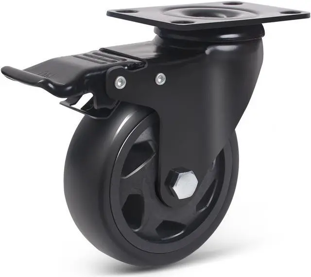 Main image of Nippon Labs 4 Inch Swivel Caster Wheels with 2 Brakes + Screws, No Noise Wheels, Heavy Duty - 300 lbs. Per Caster Black (Pack of 4)