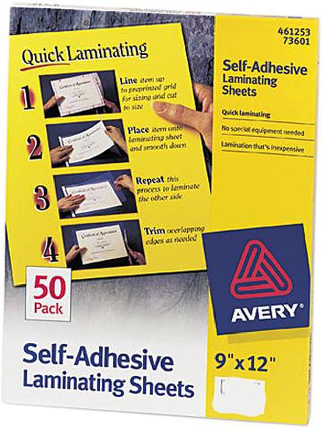 73601 Avery Clear Self-Adhesive Laminating Sheets, 3 mil, 9 x 12, 50/Box 