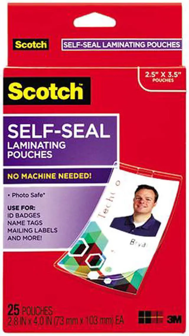 Main image of LS852G Scotch Self-Sealing Laminating Pouches, 12.5 mil, 2 15/16 x 4 1/16, ID Size, 25/Pack