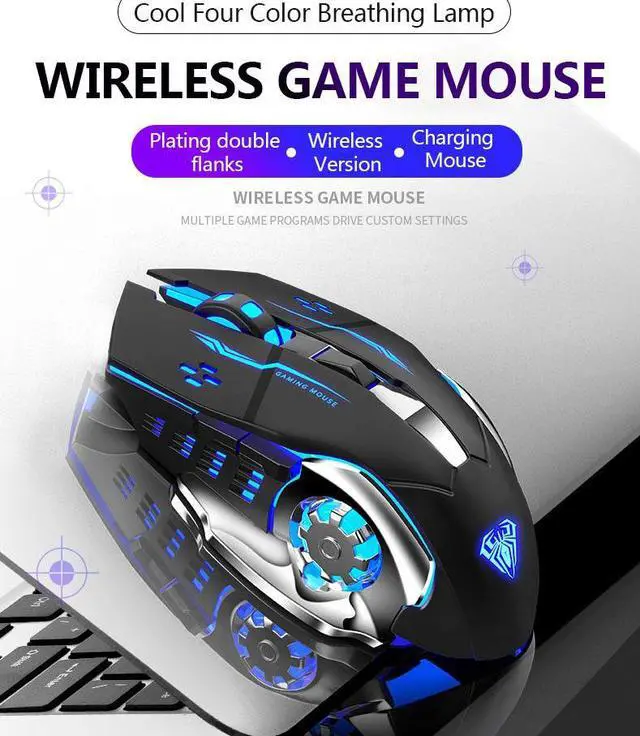 Alt view image 2 of 7 - Wireless Mouse Rechargeable, with Side Button RGB LED Backlit Ergonomic Optical 2.4G Cordless Computer Gaming Mice for PC Laptop