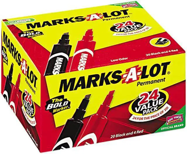 Main image of Marks-A-Lot 98187 Permanent Markers, Regular Chisel Tip, Red, Black, 24/Pack