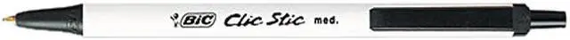 Main image of BIC Clic Stic Retractable Ballpoint Pens - Medium Pen Point - Black - White Barrel - 12 / Dozen BICCSM11BK