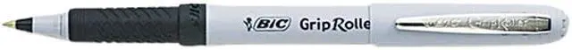 Main image of BIC Grip Stick Roller Ball Pen, Gray Barrel, Black Ink, Fine Point, 0.70 mm (Dozen)