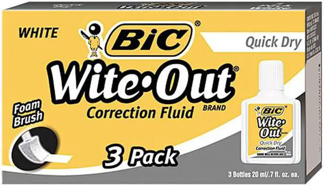 Main image of BIC WOFQD324 Wite-Out Quick Dry Correction Fluid, 20 ml Bottle, White, 3/Pack