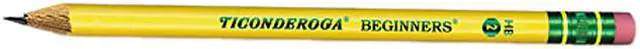 Main image of Dixon 13308 Ticonderoga Beginners Wood Pencil w/Eraser, HB #2, Yellow Barrel, Dozen