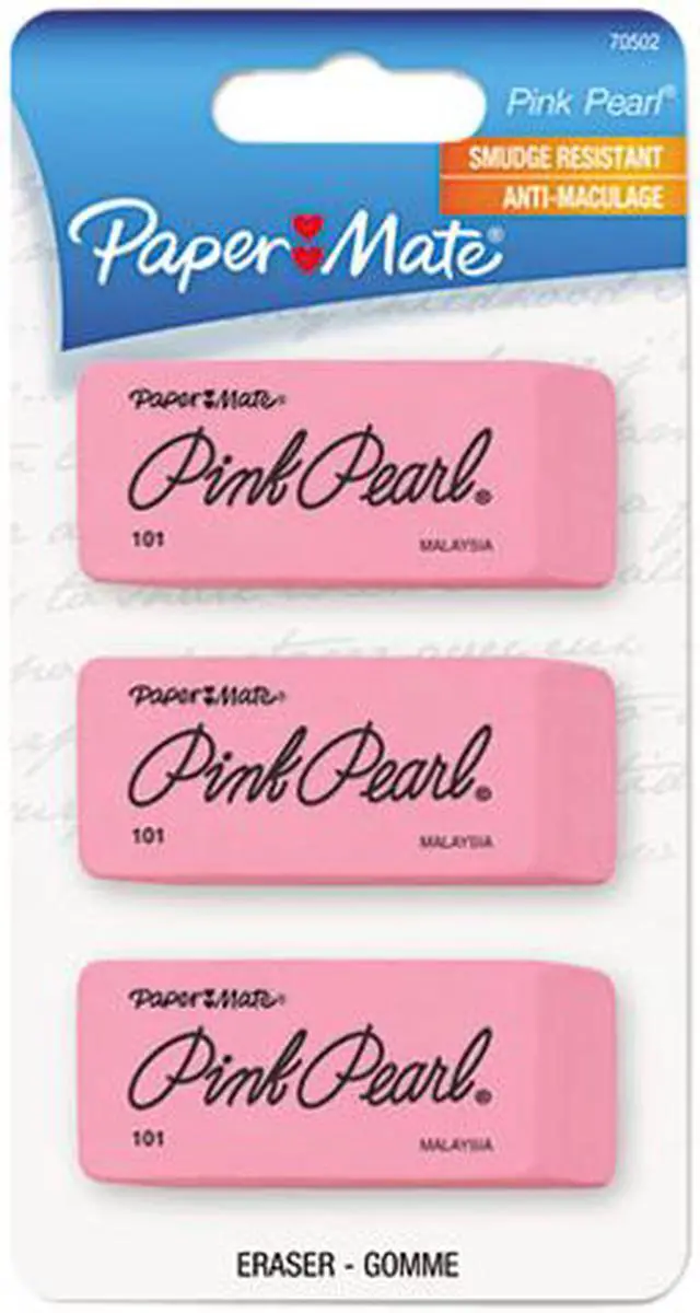 Main image of Paper Mate 70502 Pink Pearl Eraser, Medium, 3/Pack