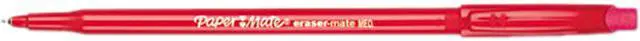 Main image of Paper Mate 3920158 Eraser Mate Ballpoint Stick Erasable Pen, Red Ink, Medium, Dozen