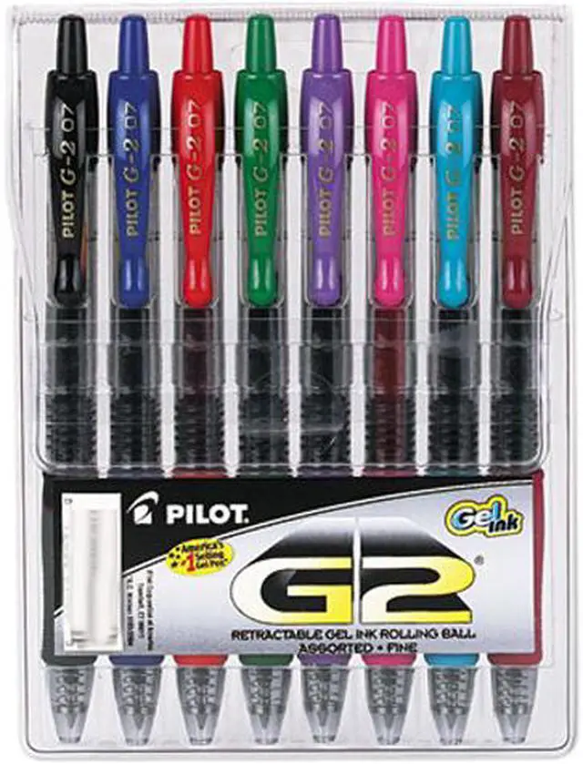 Main image of Pilot 31128 G2 Gel Roller Ball Pen, Retractable, Assorted Inks, 0.7mm Fine, 8 per Pack