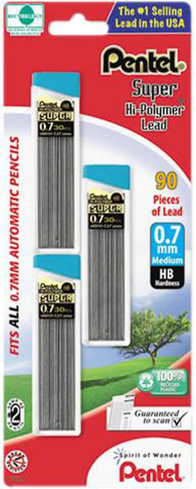 Main image of Pentel C27BPHB3-K6 Super Hi-Polymer Lead Refills, 0.7mm, HB, Black, 90 Leads/Pack