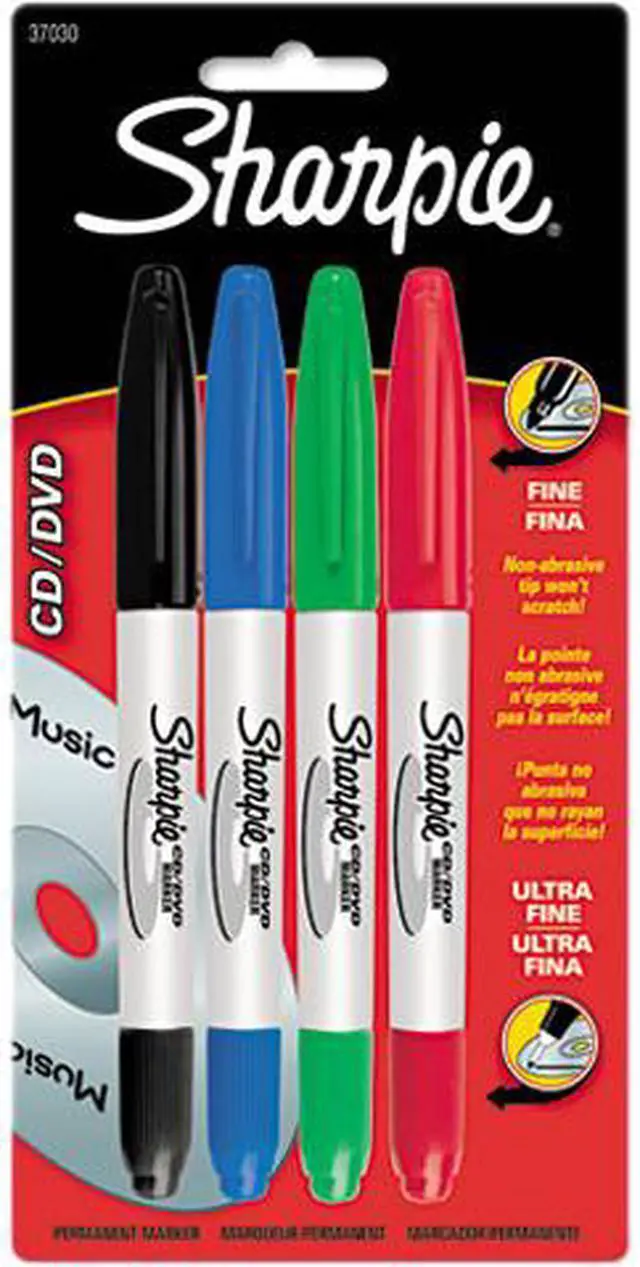 Main image of Sharpie 37030PP CD/DVD Markers, Fine/Ultra Fine Point, Assorted, 4/Set