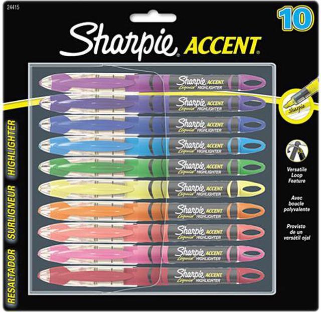 Sharpie 24415PP Accent Liquid Pen Style Highlighter, Chisel Tip, Assorted,  10/Set 