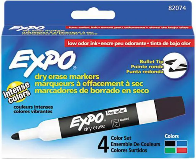 Main image of EXPO 82074 Low Odor Dry Erase Markers, Bullet Tip, Assorted, 4/Set