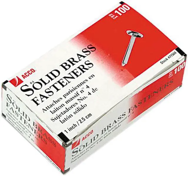 Main image of Acco 71504 Brass Prong Paper File Fasteners, One Inch Length, 100/Box