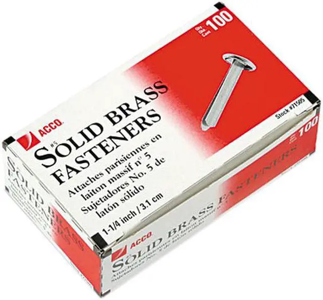 Main image of Acco 71505 Brass Prong Paper File Fasteners, 1-1/4 Inch Length, 100/Box