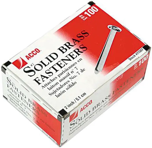 Main image of Acco 71507 Brass Prong Paper File Fasteners, Two Inches Long, 100/Box