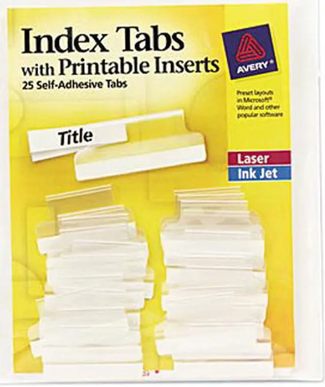 Main image of Avery 16221 Self-Adhesive Tabs with White Printable Inserts, One Inch, Clear Tab, 25/Pack