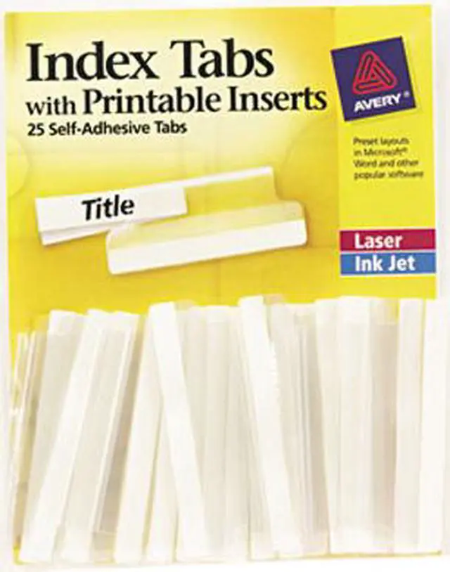 Main image of Avery 16241 Self-Adhesive Tabs with White Printable Inserts, Two Inch, Clear Tab, 25/Pack