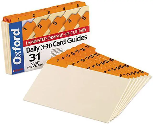 Main image of Oxford 05832 Laminated Index Card Guides, Daily, 1/5 Tab, Manila, 5 x 8, 31/Set