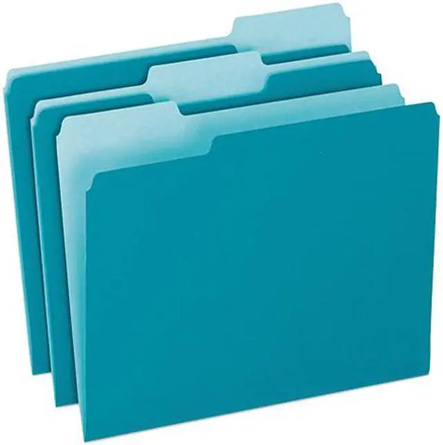 Main image of Pendaflex 1521/3TEA Two-Tone File Folders, 1/3 Cut Top Tab, Letter, Teal/Light Teal, 100/Box