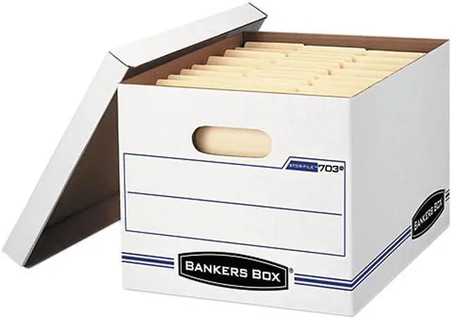 Main image of Bankers Box 0070308 Stor/File Storage Box, Letter/Legal, Lift-off Lid, White/Blue, 4/Carton