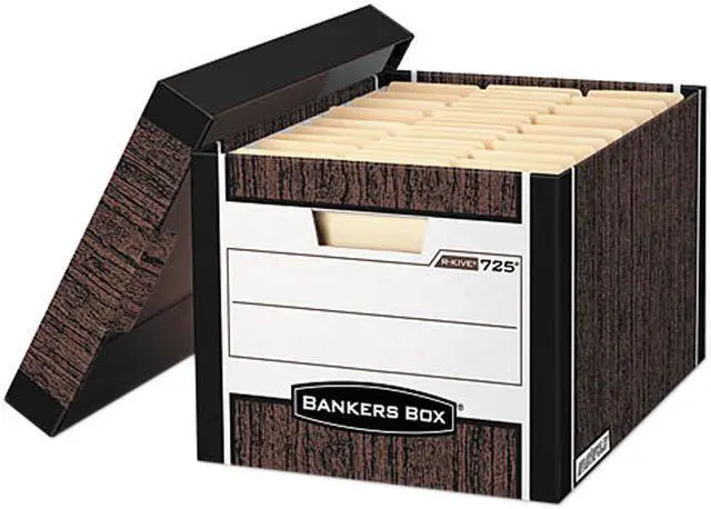Main image of Bankers Box 0072506 R-Kive Max Storage Box, Letter/Legal, Locking Lid, Woodgrain, 4/Carton
