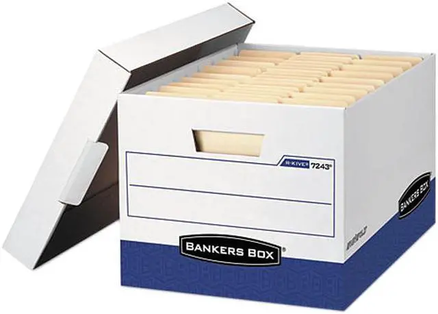 Main image of Bankers Box 07243 - R-Kive Max Storage Box, Letter/Legal, Locking Lid, White/Blue, 12/Carton