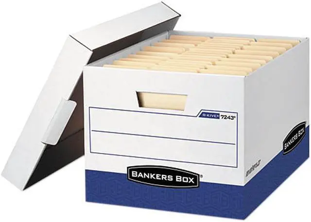Main image of Bankers Box 0724303 R-Kive Max Storage Box, Letter/Legal, Locking Lid, White/Blue, 4/Carton