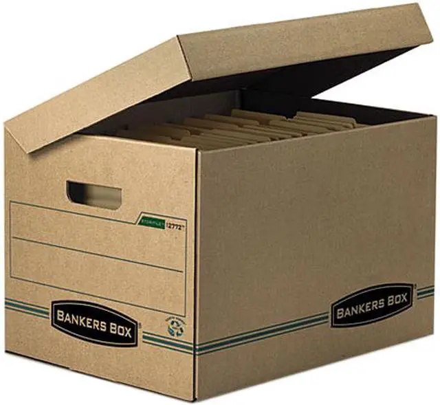 Main image of Bankers Box 12772 Stor/File Storage Box, Letter/Legal, Attached Lid, Kraft/Green, 12/Carton
