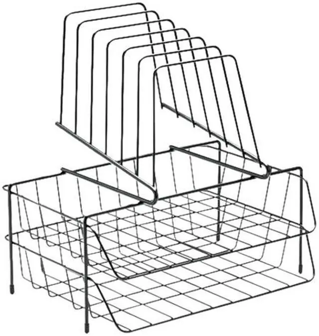 Main image of Fellowes 72391 Double Tray with Step File, Eight Sections, Wire, 13 7/8 x 10 1/8 x 14, Black