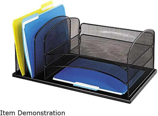 Main image of Safco 3254BL Desk Organizer, Six Sections, Steel Mesh, 19 3/8 x 11 3/8 x 8, Black