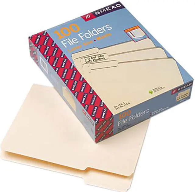 Main image of Smead 10331 File Folders, 1/3 Cut First Position, One-Ply Top Tab, Letter, Manila, 100/Box