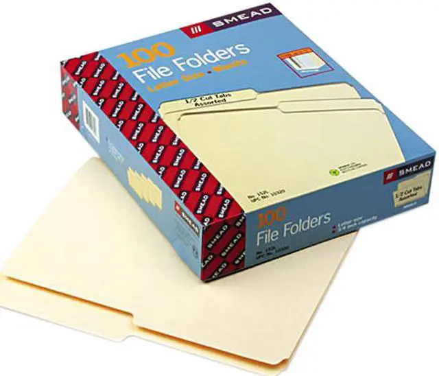 Main image of Smead 10320 File Folders, 1/2 Cut, One-Ply Top Tab, Letter, Manila, 100/Box