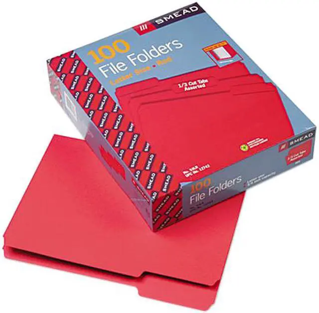 Main image of Smead 12743 File Folders, 1/3 Cut Top Tab, Letter, Red, 100/Box
