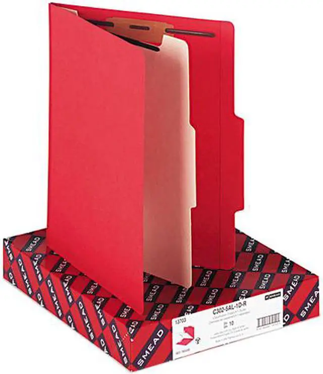 Main image of Smead 13703 Top Tab Classification Folder, One Divider, Four-Section, Red, 10/Box