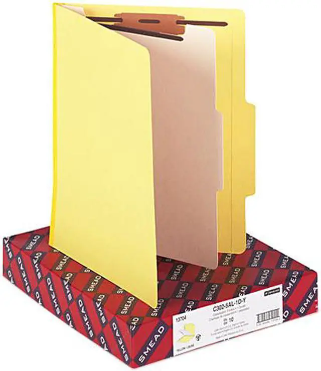 Main image of Smead 13704 Top Tab Classification Folder, One Divider, Four-Section, Yellow, 10/Box