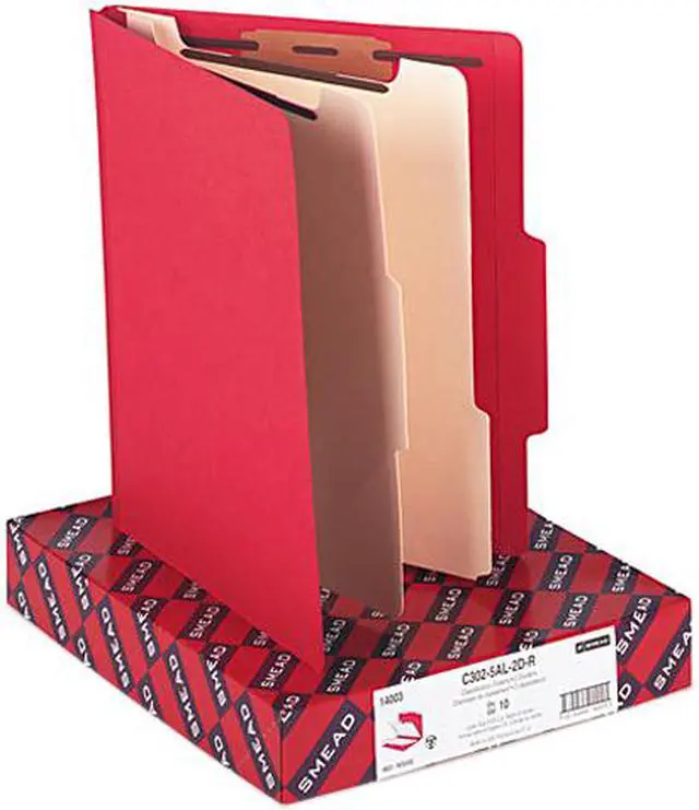 Main image of Smead 14003 Top Tab Classification Folders, Two Dividers, Six-Section, Red, 10/Box