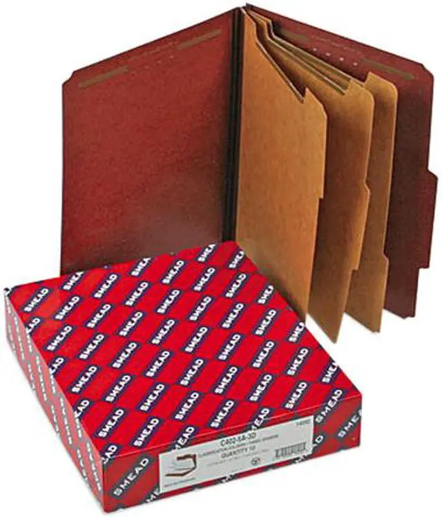 Main image of Smead 14092 Pressboard Classification Folders, Self Tab, Letter, Eight-Section, Red, 10/Box