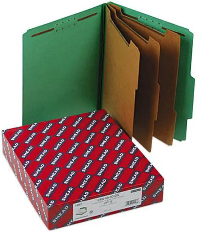 Main image of Smead 14097 3" Expansion Classification Folder, 2/5 Cut, Letter, Eight-Section, Green, 10/Bx