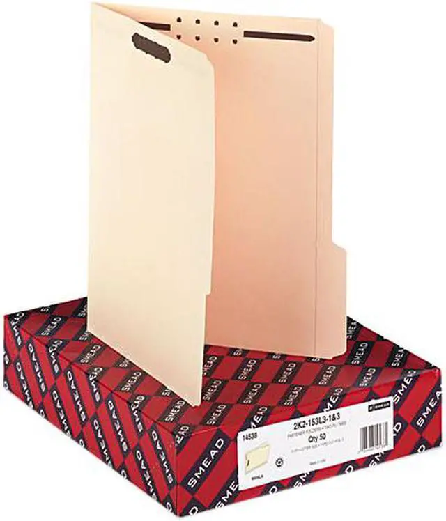 Main image of Smead 14538 Folder, Two Fasteners, 1/3 Cut Third Position, Top Tab, Letter, Manila, 50/Box