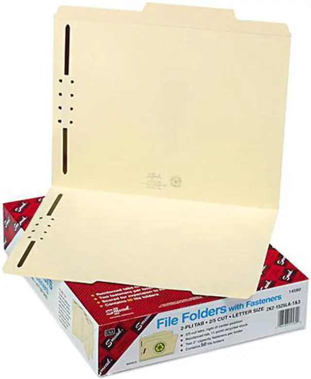 Main image of Smead 14580 Folder, Two Fasteners, 2/5 Cut Right Center, Top Tab, Letter, Manila, 50/Box