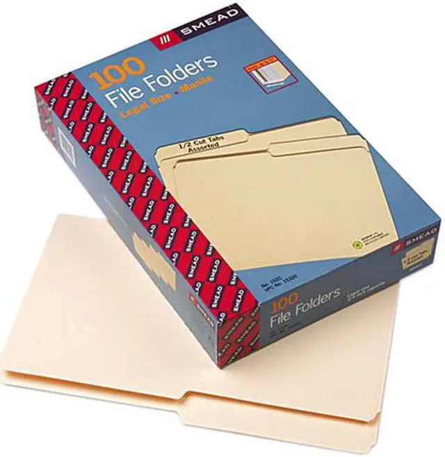 Main image of Smead 15320 File Folders, 1/2 Cut, One-Ply Top Tab, Legal, Manila, 100/Box