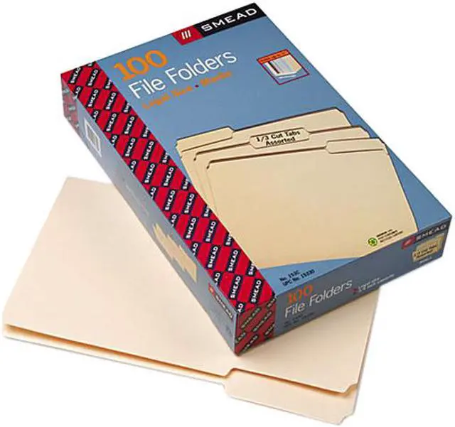 Main image of Smead 15330 1/3 Cut Assorted Position File Folders, One-Ply Top Tab, Legal, Manila, 100/Box